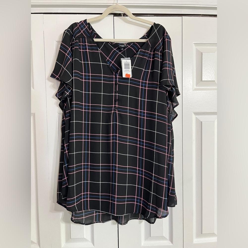 Torrid Black and Pink Checkered Blouse